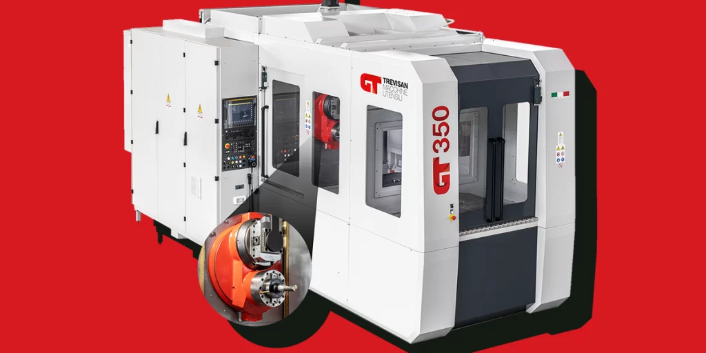 A machining center with a zoomed in photo of an integrated facing head